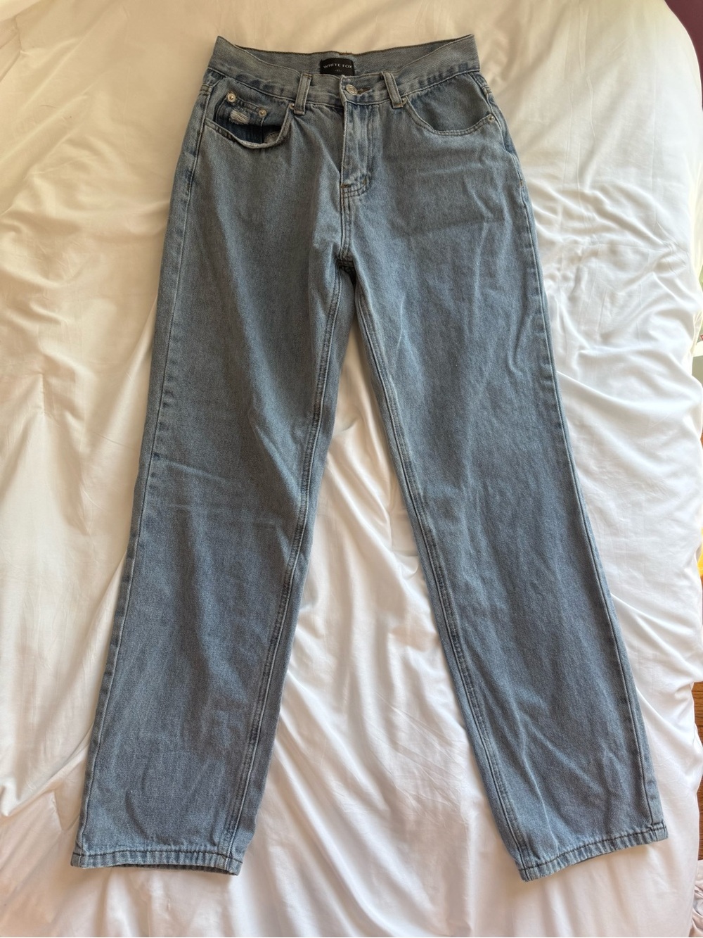White Fox “Fashion Society” Mid Rise Jeans Blue Wash Low Rise Baggy Jeans